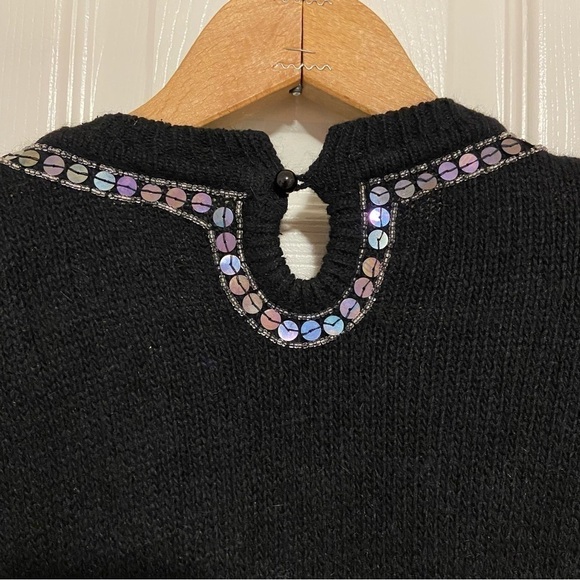 Vintage Angora Wool Silk Blend Bedazzled Embroidered Sequins Cozy Sweater Large - Picture 10 of 14